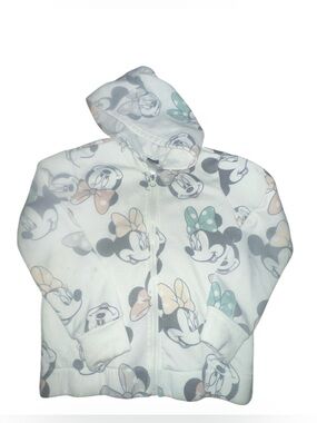 Disney Girls Minnie Mouse Hooded Jacket in White with Pastel Green & Peach Bows